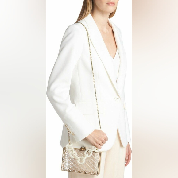 Kurt Geiger Clutch Bag Gold Clear Quilted Acrylic Pearl Handle - Picture 5 of 9